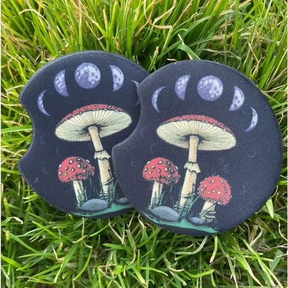 Moon Phases Mushroom Car Coaster Set | Car Accessories | Moor Decor - Picture 3 of 12